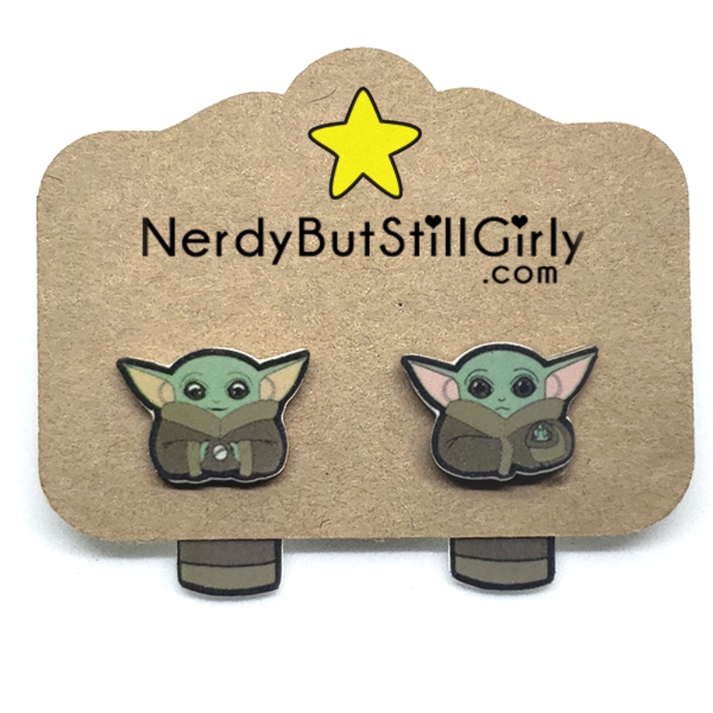 Baby Yoda Earrings (Silver Ball/Using the Force)